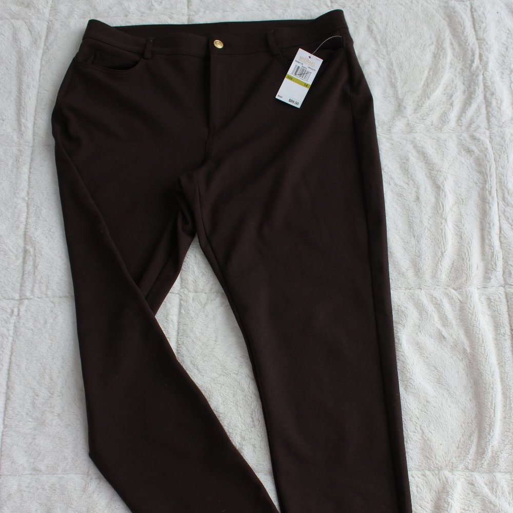 Michael Kors Size 14 Brown Stretch Comfortable Pants Chocolate Basics Slacks